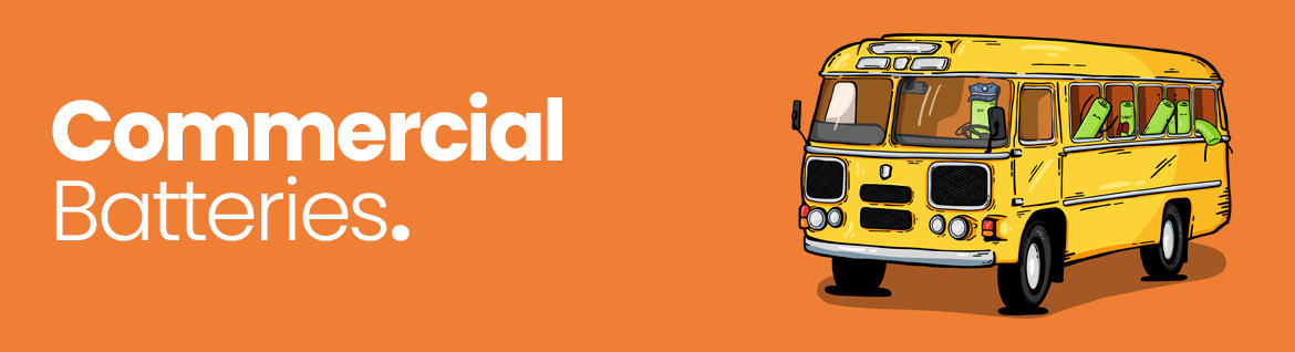 Commercial batteries banner with illustration of a bus